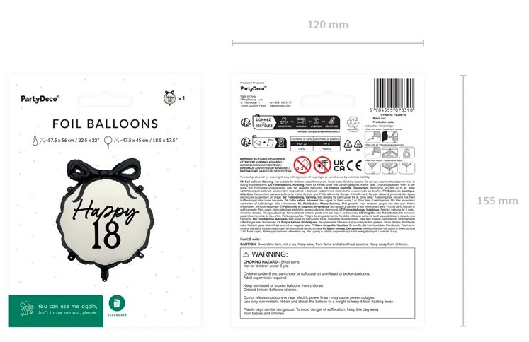 Balon foliowy pastylka Happy "18" 47,5x45cm FB266-18 PartyDeco